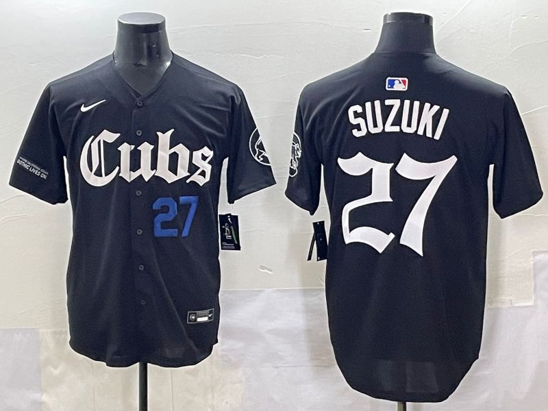 Men 2025 Chicago Cubs #27 Suzuki Black Five generations Joint Name Nike MLB Jersey style 5->san diego padres->MLB Jersey